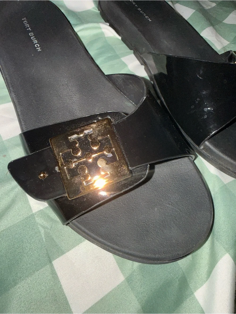 Tory Burch Mellow Slide Sandals with Gold Logo Buckle